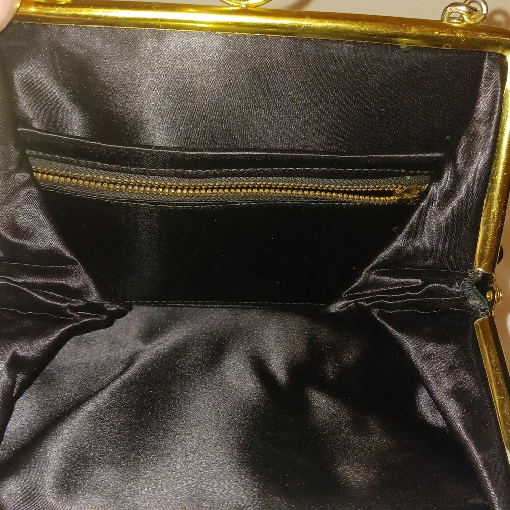 Vintage Old Hollywood Black Velvet Evening Bag Purse Rhinestone Kiss Lock